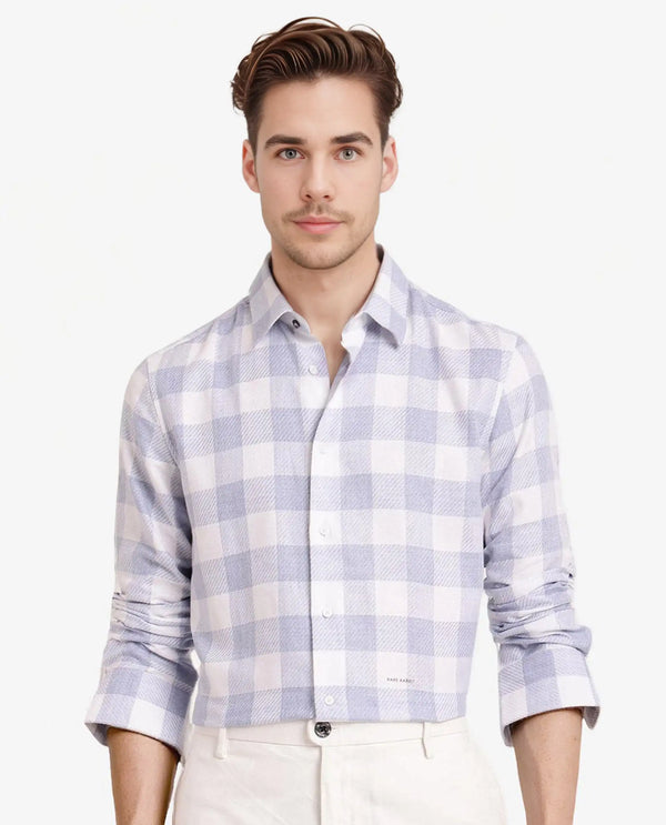 Rare Rabbit Men Denmark Light Blue Cotton Lyocell Fabric Full Sleeve Regular Collar Button Closure Checks Shirt