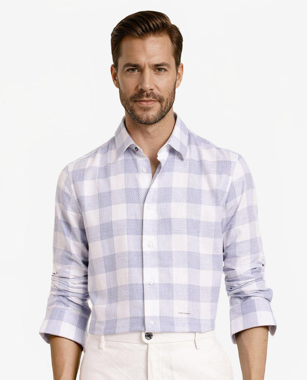 Rare Rabbit Men Denmark Light Blue Cotton Lyocell Fabric Full Sleeve Regular Collar Button Closure Checks Shirt