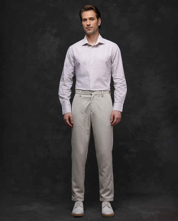 Rare Rabbit Men Dento Beige Cotton Linen Full Sleeve Regular Fit Stripe Print Business Linen Shirt