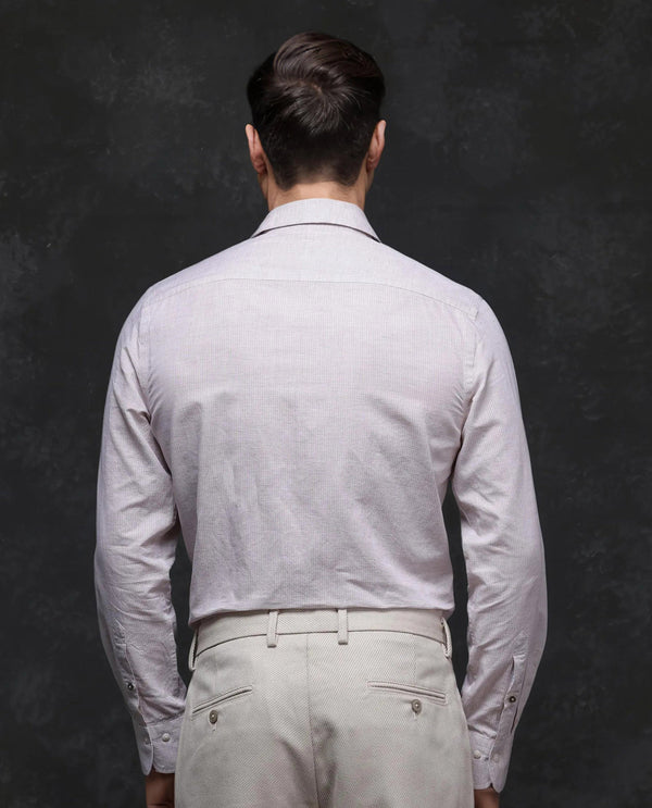 Rare Rabbit Men Dento Beige Cotton Linen Full Sleeve Regular Fit Stripe Print Business Linen Shirt