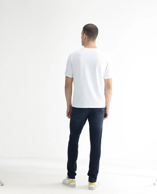 Rare Rabbit Men's Diep Fluorescent Blue Mid Wash Mid-Rise Slim Fit Jeans