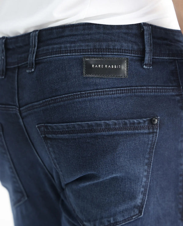 Rare Rabbit Men's Diep Fluorescent Blue Mid Wash Mid-Rise Slim Fit Jeans