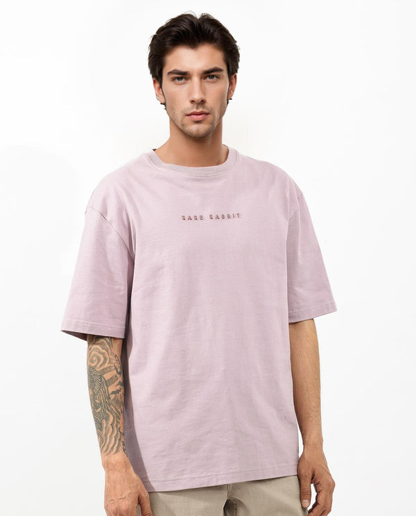 Rare Rabbit Articale Men's Dist Purple Crew Neck Short Sleeves Botanical Print Oversized T-Shirt