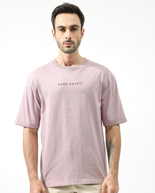 Rare Rabbit Articale Men's Dist Purple Crew Neck Short Sleeves Botanical Print Oversized T-Shirt