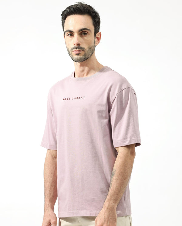 Rare Rabbit Articale Men's Dist Purple Crew Neck Short Sleeves Botanical Print Oversized T-Shirt