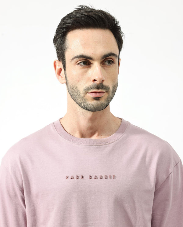 Rare Rabbit Articale Men's Dist Purple Crew Neck Short Sleeves Botanical Print Oversized T-Shirt