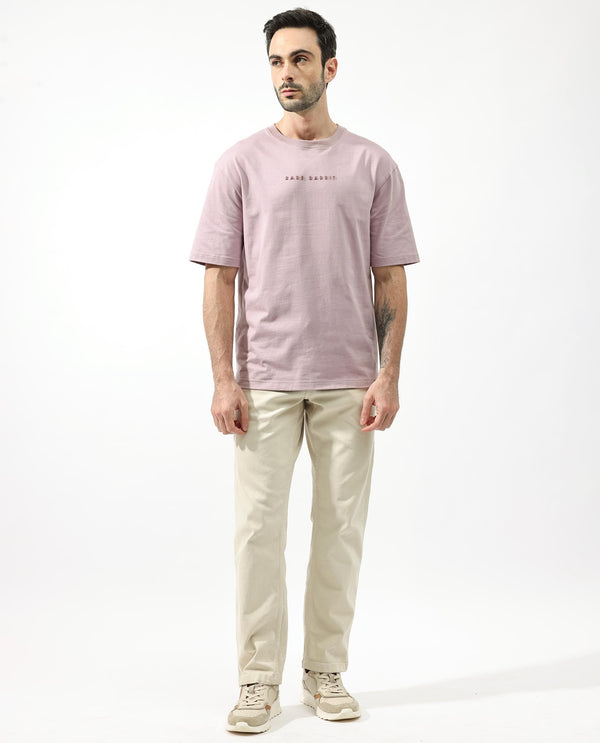 Rare Rabbit Articale Men's Dist Purple Crew Neck Short Sleeves Botanical Print Oversized T-Shirt