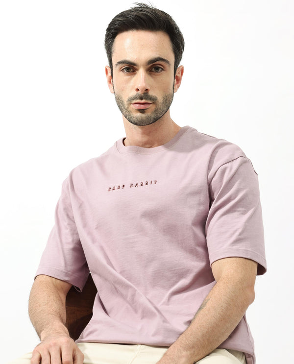 Rare Rabbit Articale Men's Dist Purple Crew Neck Short Sleeves Botanical Print Oversized T-Shirt