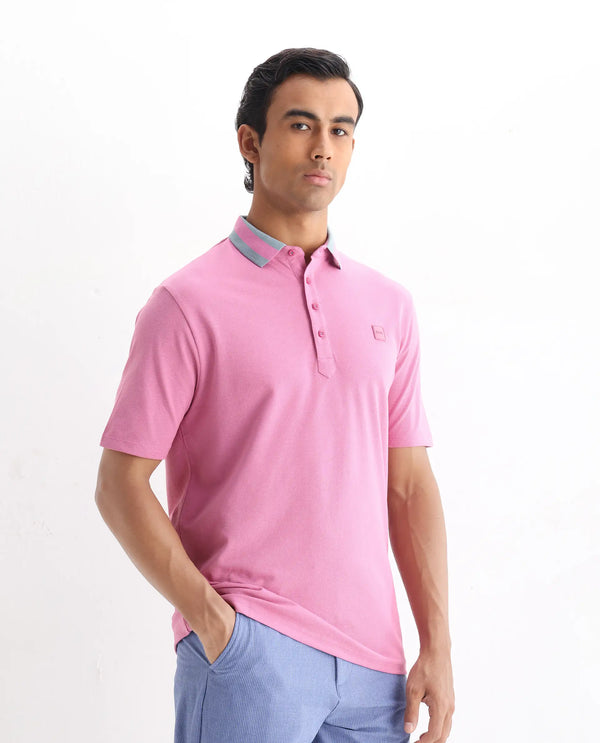 Rare Rabbit Men's Divide Light Purple Cotton Fabric Striped Collar Half Sleeves Polo T-Shirt