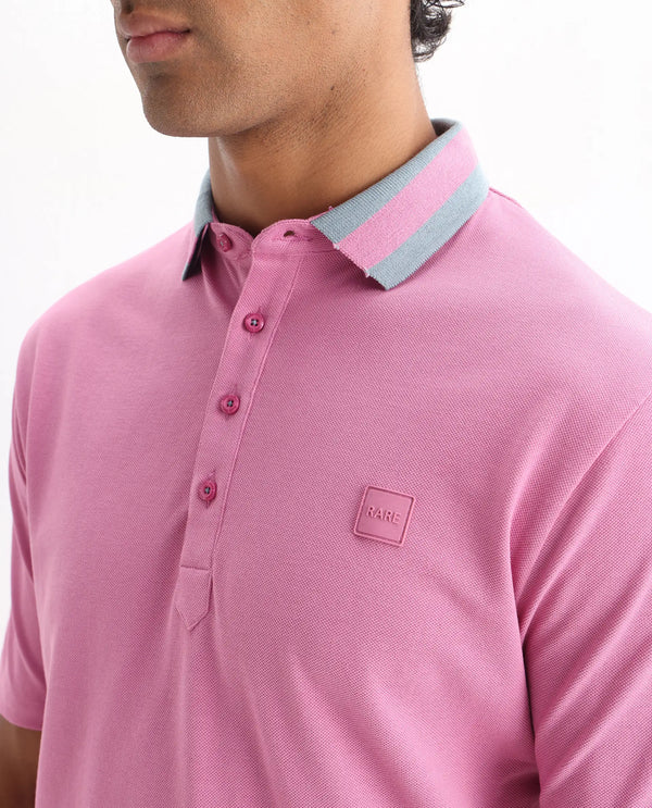 Rare Rabbit Men's Divide Light Purple Cotton Fabric Striped Collar Half Sleeves Polo T-Shirt