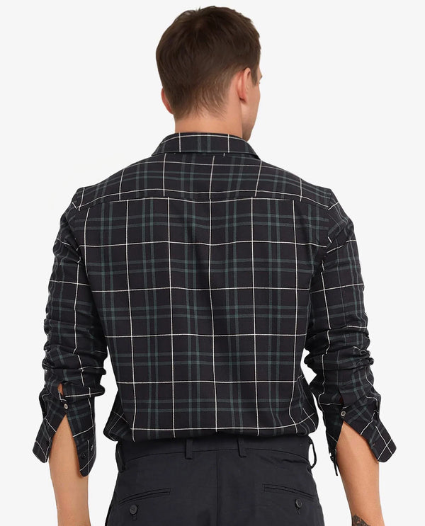 Rare Rabbit Men Droline Black Full Sleeve Regular Collar Button Closure Regular Fit Checks Shirt