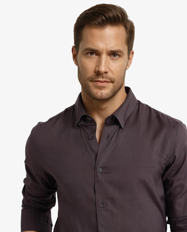 Rare Rabbit Men Dub Grey Cotton Fabric Full Sleeve Regular Collar Regular Fit Plain Shirt