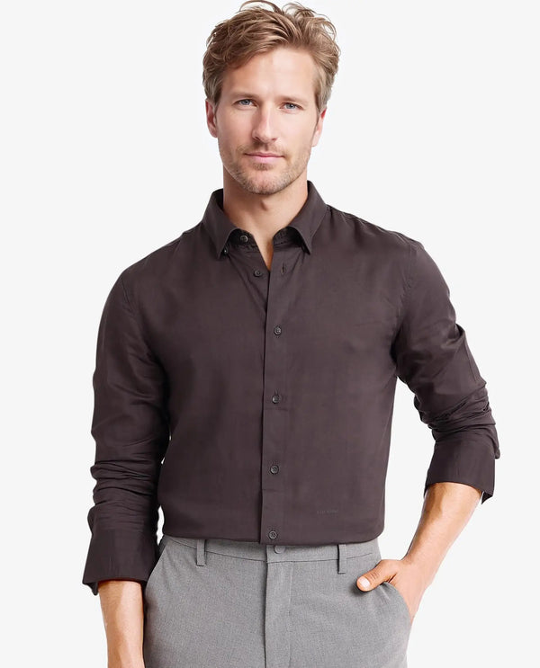 Rare Rabbit Men Dub Grey Cotton Fabric Full Sleeve Regular Collar Regular Fit Plain Shirt