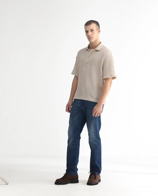 Rare Rabbit Men's Dunker Navy Mid-Rise Regular Fit Jeans
