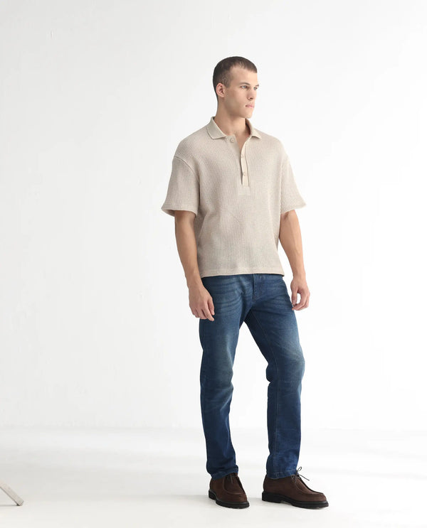 Rare Rabbit Men's Dunker Navy Mid-Rise Regular Fit Jeans