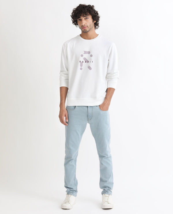 Rare Rabbit Men's Dunsto White Cotton Polyester Fabric Full Sleeves Graphic Print Knitted Sweatshirt