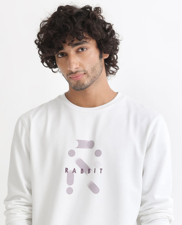 Rare Rabbit Men's Dunsto White Cotton Polyester Fabric Full Sleeves Graphic Print Knitted Sweatshirt