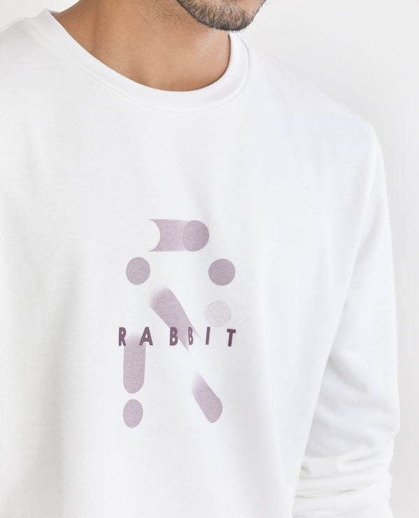 Rare Rabbit Men's Dunsto White Cotton Polyester Fabric Full Sleeves Graphic Print Knitted Sweatshirt