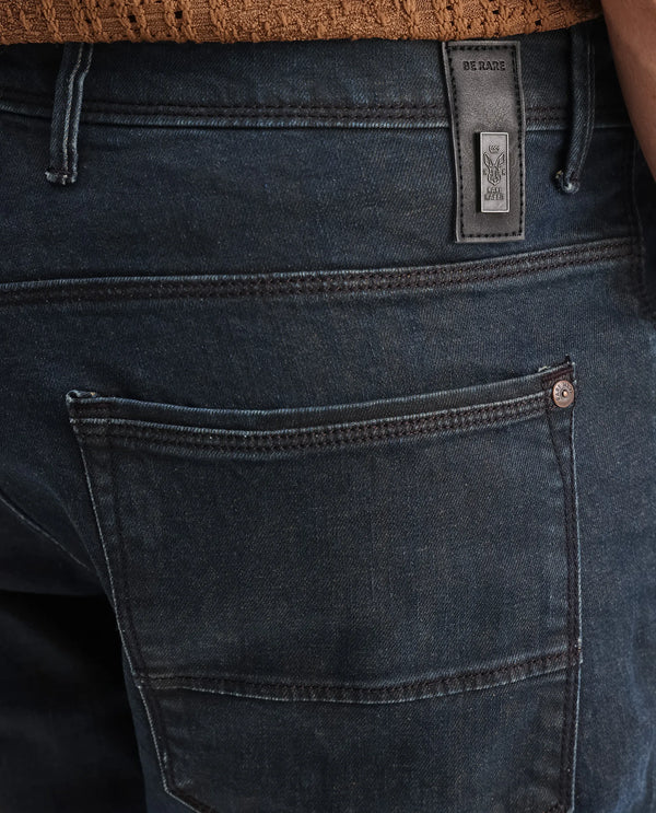 Rare Rabbit Men's Earth-2 Navy Dark Wash Mid-Rise Slim Fit Jeans