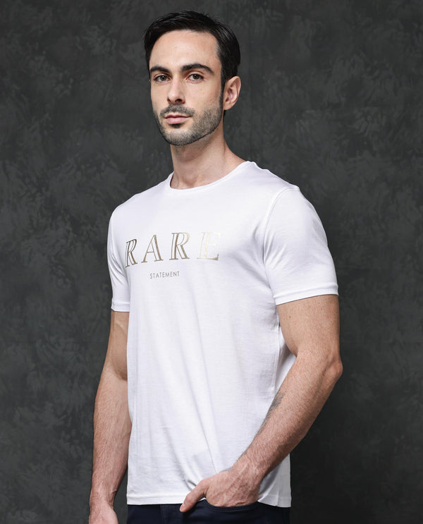 Rare Rabbit Mens Echon White Mercerised Cotton Short Sleeve Graphic Print T-Shirt