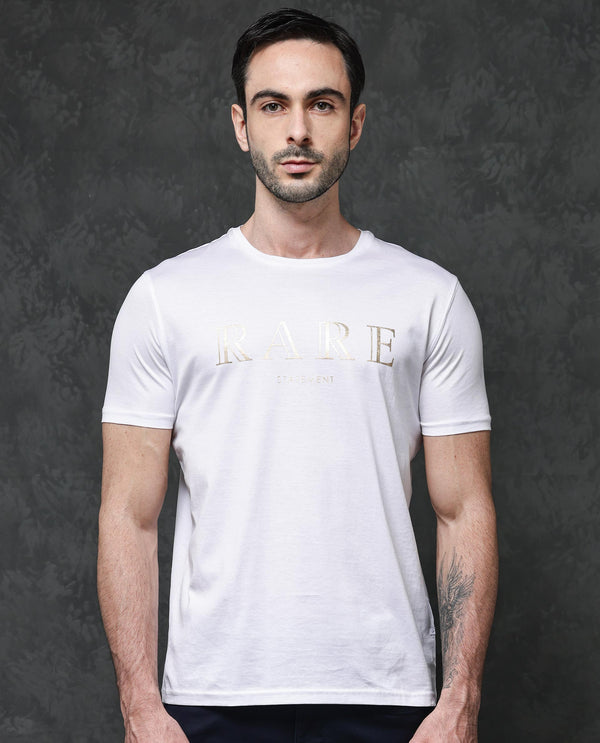 Rare Rabbit Mens Echon White Mercerised Cotton Short Sleeve Graphic Print T-Shirt