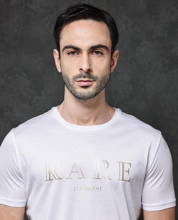 Rare Rabbit Mens Echon White Mercerised Cotton Short Sleeve Graphic Print T-Shirt