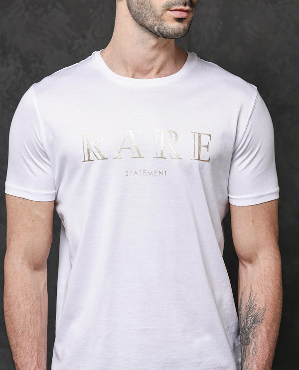 Rare Rabbit Mens Echon White Mercerised Cotton Short Sleeve Graphic Print T-Shirt