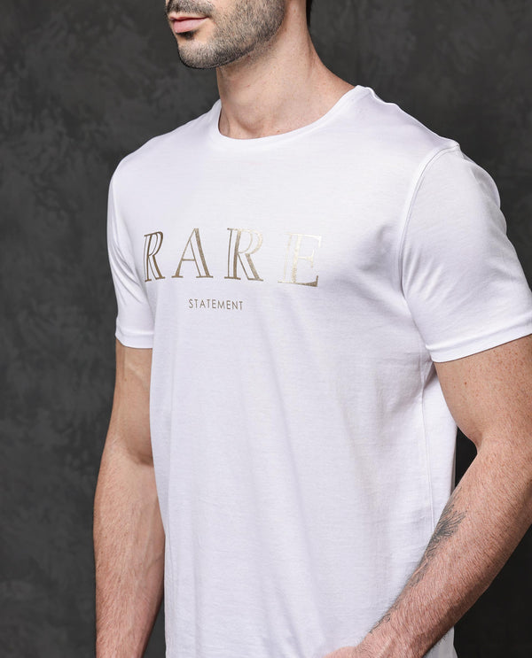 Rare Rabbit Mens Echon White Mercerised Cotton Short Sleeve Graphic Print T-Shirt