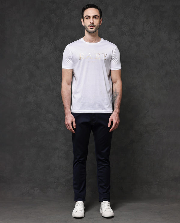 Rare Rabbit Mens Echon White Mercerised Cotton Short Sleeve Graphic Print T-Shirt
