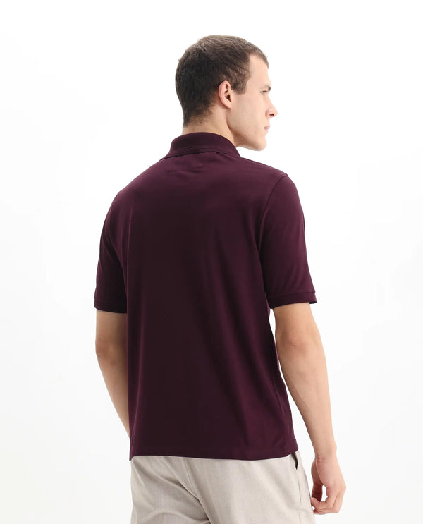 Rare Rabbit Men Elixir Maroon Cotton Lycra Fabric Short Sleeve Collared Neck Button Closure Plain Polo