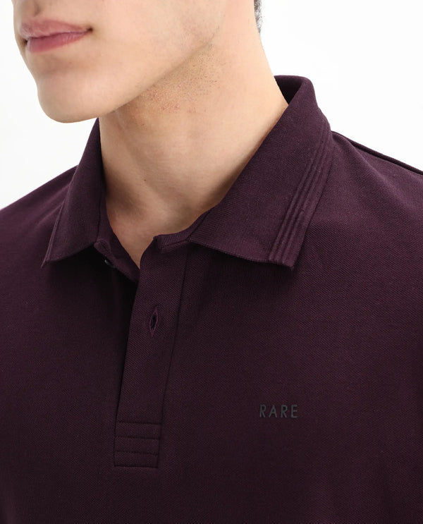 Rare Rabbit Men Elixir Maroon Cotton Lycra Fabric Short Sleeve Collared Neck Button Closure Plain Polo