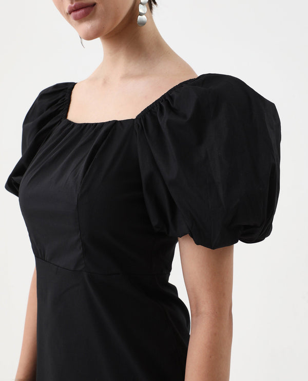 Rareism Women Eplan Black Zipper Closure Cotton Blend Straight Mini Dress