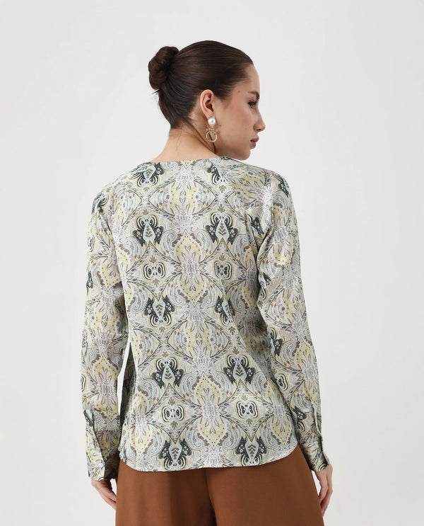 Rareism Women Epoll Multi Button Closure Satin Relaxed Regular Abstract Top