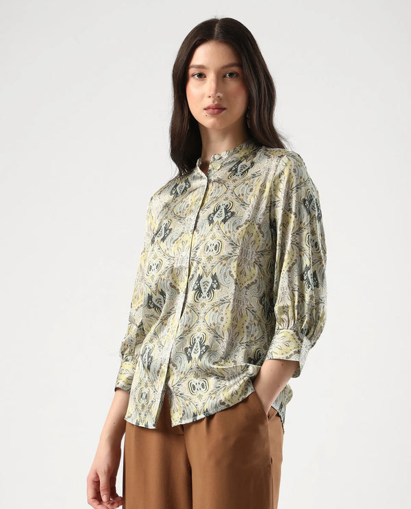 Rareism Women Epsea Multi Button Closure Satin Regular Regular Paisley Top