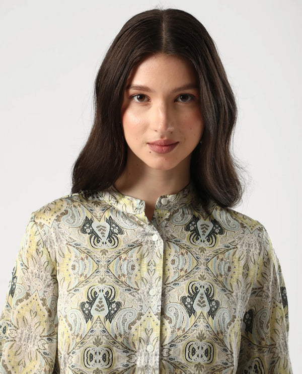 Rareism Women Epsea Multi Button Closure Satin Regular Regular Paisley Top