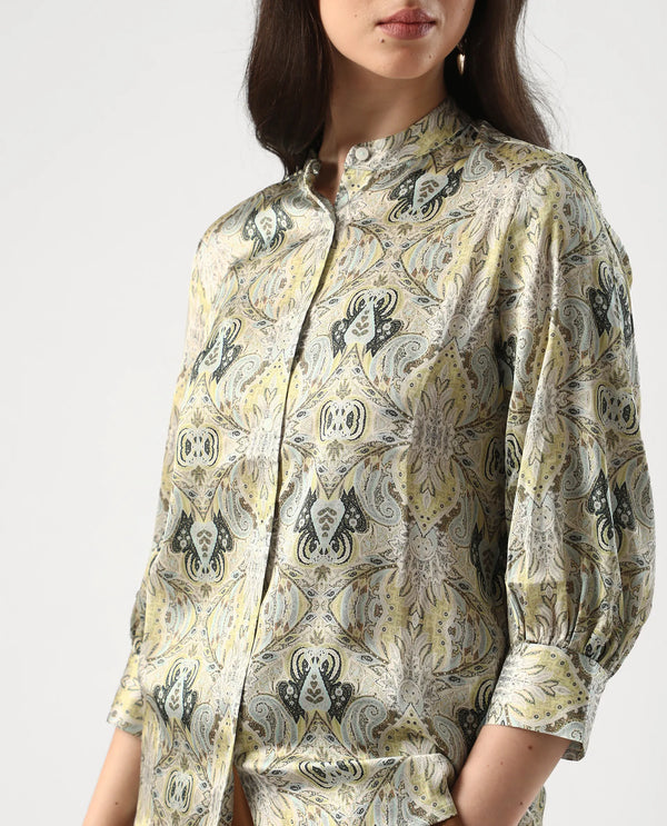 Rareism Women Epsea Multi Button Closure Satin Regular Regular Paisley Top