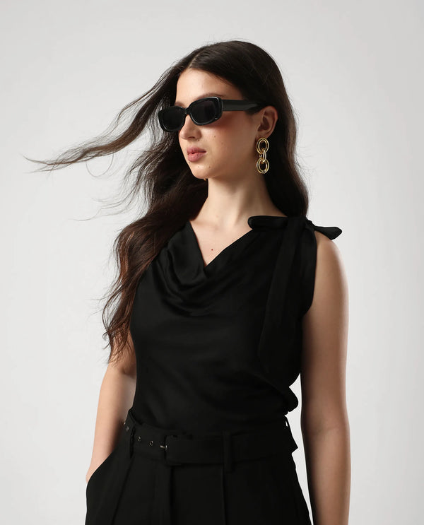 Rareism Women Epuke Black Pull On Closure Satin Regular Regular Top