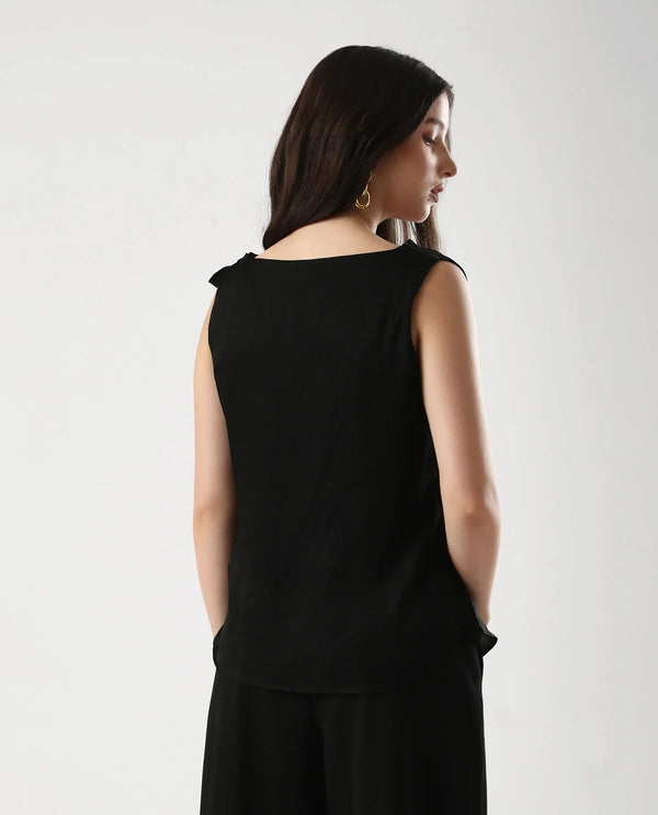 Rareism Women Epuke Black Pull On Closure Satin Regular Regular Top