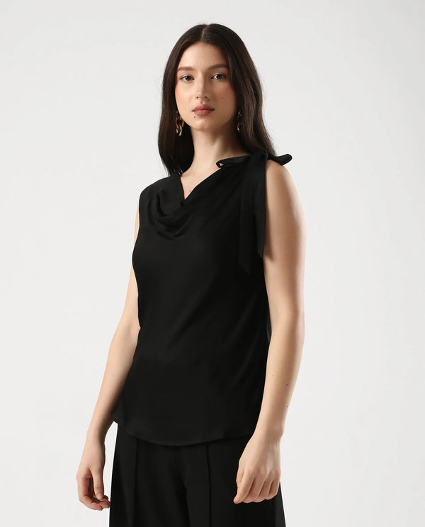 Rareism Women Epuke Black Pull On Closure Satin Regular Regular Top