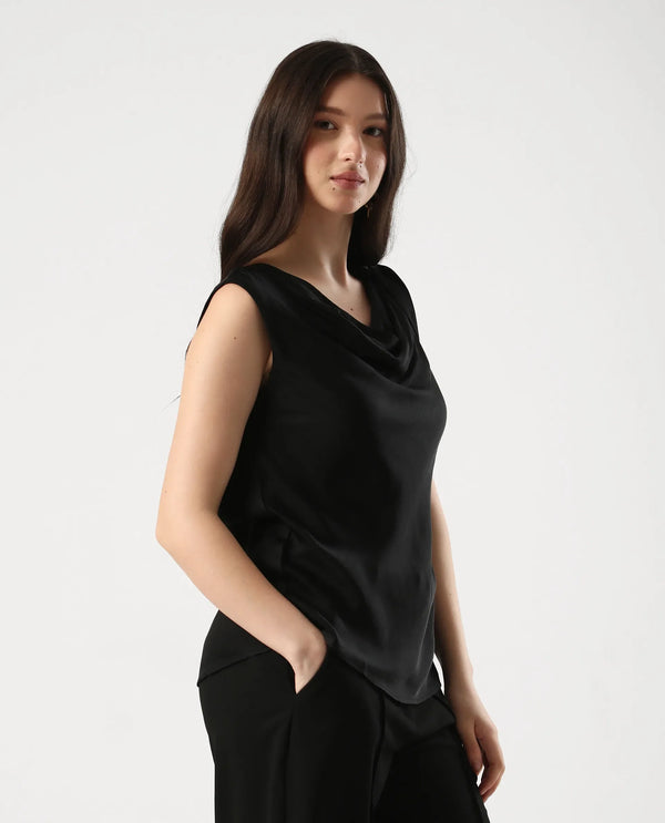 Rareism Women Epuke Black Pull On Closure Satin Regular Regular Top