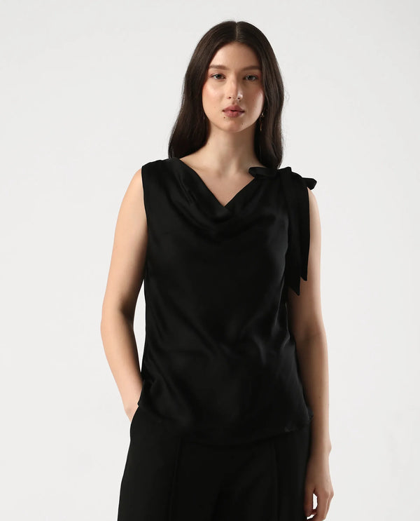 Rareism Women Epuke Black Pull On Closure Satin Regular Regular Top