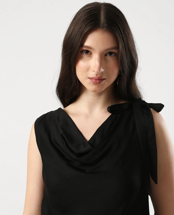 Rareism Women Epuke Black Pull On Closure Satin Regular Regular Top