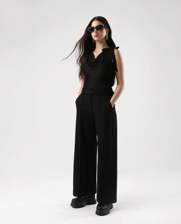 Rareism Women Epuke Black Pull On Closure Satin Regular Regular Top