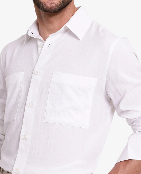 Rare Rabbit Men Esso White Full Sleeve Button Closure Boxy Fit Plain Twill Shirt