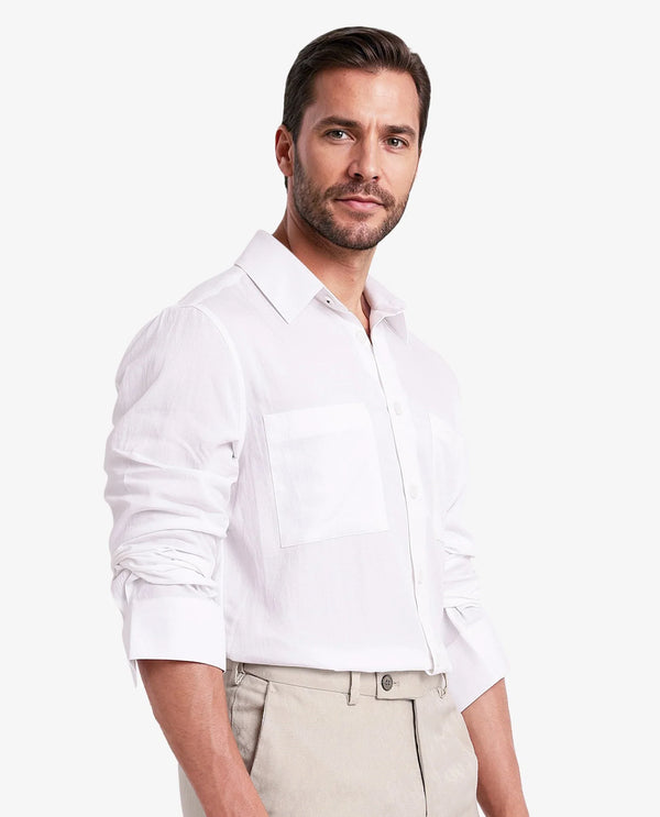 Rare Rabbit Men Esso White Full Sleeve Button Closure Boxy Fit Plain Twill Shirt