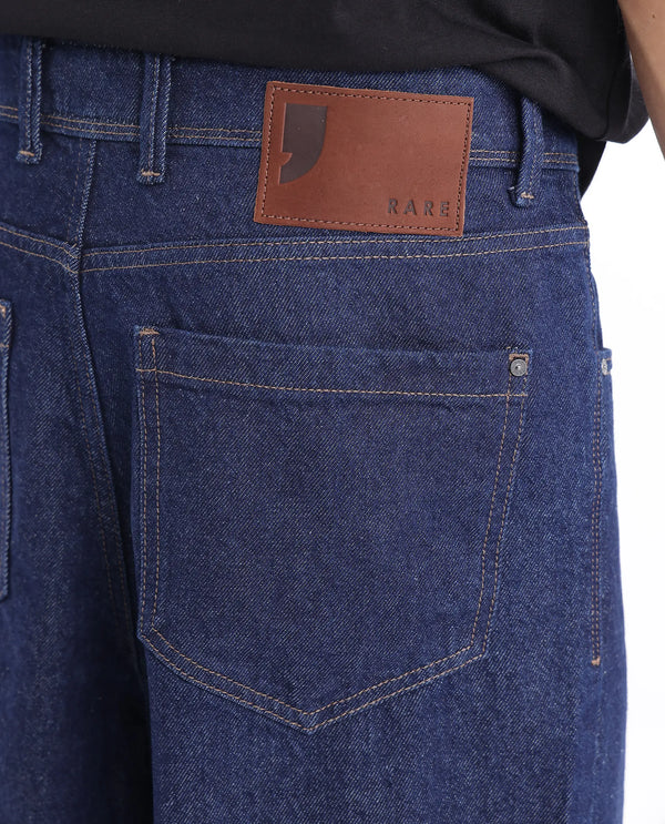 Rare Rabbit Men's Evet-2 Dark Blue Cotton Fabric Rinse Wash Mid Rise Baggy Fit Plain Jeans