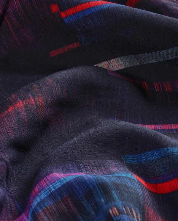 Rare Rabbit Men Apon Black Viscose Fabric Full Sleeve Regular Fit Abstract Print Shirt