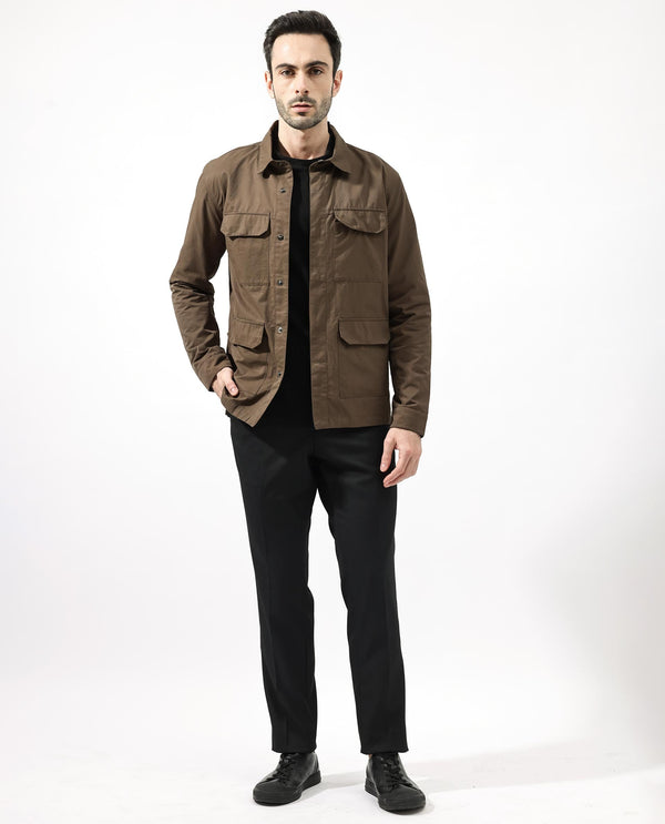 Rare Rabbit Men's Feliu Dark Olive Plain Utility Multi Pocket Jacket