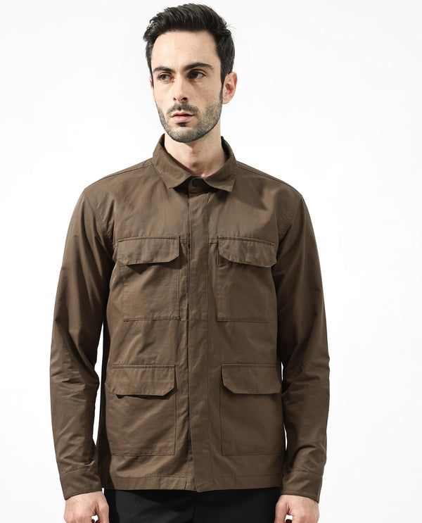 Rare Rabbit Men's Feliu Dark Olive Plain Utility Multi Pocket Jacket