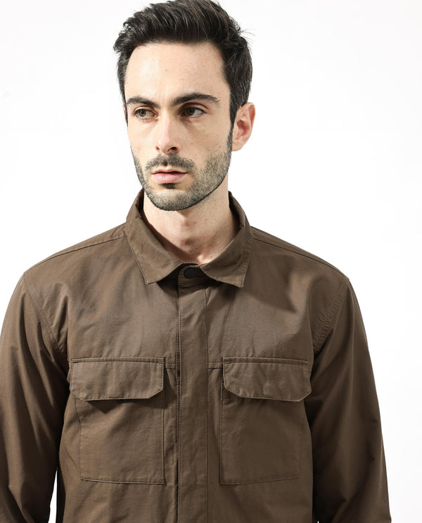 Rare Rabbit Men's Feliu Dark Olive Plain Utility Multi Pocket Jacket